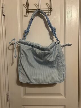 Blue White Striped Drawstring Hobo Shoulder Bag Purse NWOT